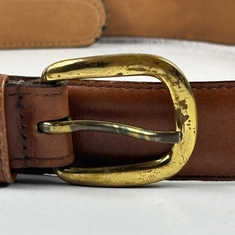 Genuine Leather Belt Mens 40 Brown Solid Brass Buckle Made‎ in USA Americana